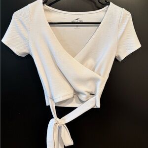 Hollister White Wrap Tie Front Crop Blouse